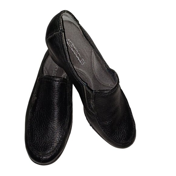 Aerosols Women Slip On Low Wedge Shoe Black Leather 7.5 NWOT Comfy Office Loafer - Picture 5 of 11